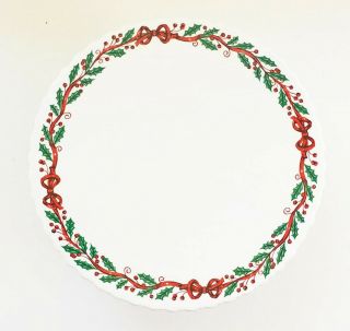 Vintage Avon 1999 Christmas Pedestal Cake Plate Stand w Holly,  Berries & Ribbon 2