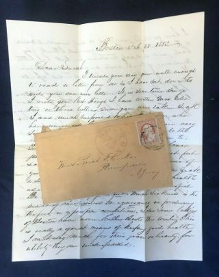 1853 Letter Boston To Plainfield Red Postmark Us Postage Stamp 10,  11 ?