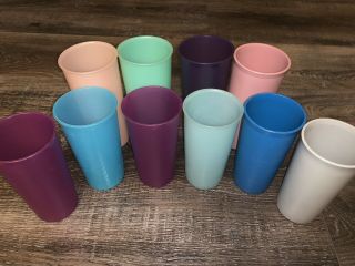Tupperware Vtg 10 Juice Cups Stackable Tumblers Purple 10,  12 Oz 115 116
