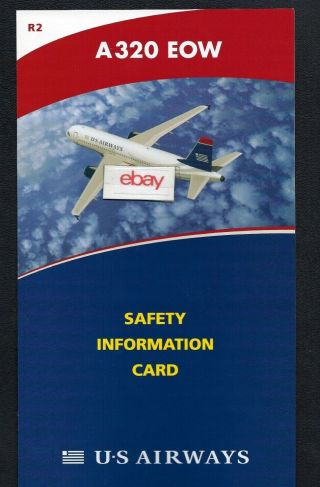 U S Airways Airbus A320 Eow Safety Card 6 - 10 - 2010 Last Livery
