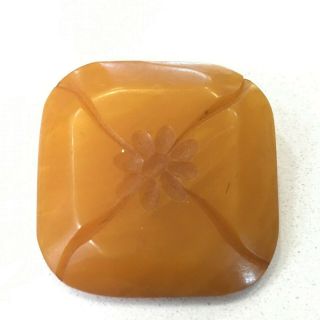 Vintage Bakelite Button Square Carved Butterscotch Chunky 1 1/4 "
