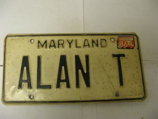 1986 86 Maryland Md License Plate Vanity Alan T