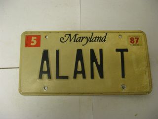 1987 87 Maryland Md License Plate Vanity Alan T Natural Sticker