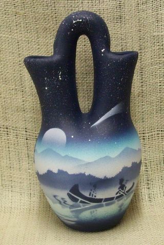 Cedar Mesa Native American Made Navajo Pottery Native Dream Blue Wedding Vase