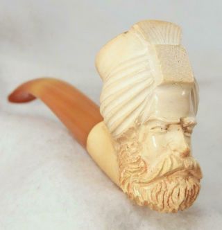 Vintage Solid Carved Meerschaum Sheik Turban Head W/ Beard Tobacco Pipe