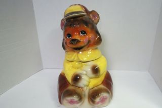 Vintage Mid Century Teddy Bear Ceramic Cookie Jar Yellow Brown 14 " Tall