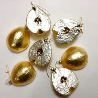 Golden Pears Blown Glass Christmas Tree Ornaments Set Of 7 Vintage