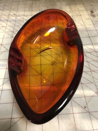 Red And Yellow Ruby Gold Oblong Glass Ashtray