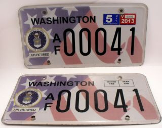 License Plate Set Washington Af - United States Air Force Retired Low 2013 Tabs