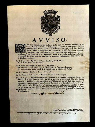 1788 City Of Modena Administration Decree - Construction,  Finance,  City Planning