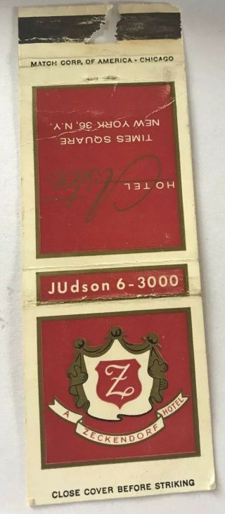 Matchbook Cover Hotel Astor Times Square York Ny Zeckendorf Hotel