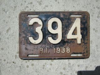 Rhode Island 1938 License Plate 3 - Digit Low Number 394