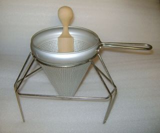 Vintage Ricer Sieve Food Mill Colander Strainer With Stand & Cone Pestle Masher