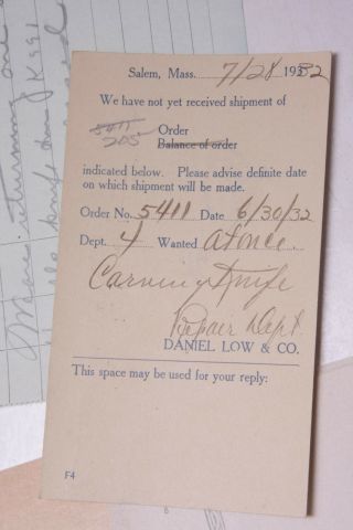 1932 Lamson Goodnow Daniel Low Salem MA Postcard Telegram Silver Ephemera P040D 4