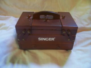 Vintage Singer Wood Sewing Box - With Small Spools Of Thread