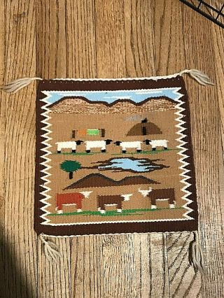 Vintage Navajo Pictorial Rug 11.  25x11.  25 Inches