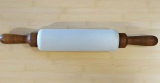 Vintage White Glass Rolling Pin Wood Handles: The Wizard Products Co.  Chicago