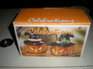 Set Of 2 Vintage Celebration Halloween Candles Witch Jack O 