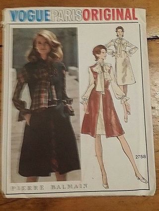 Vintage Vogue Pierre Balmain Ladies Dress Pattern 2758 Size 12