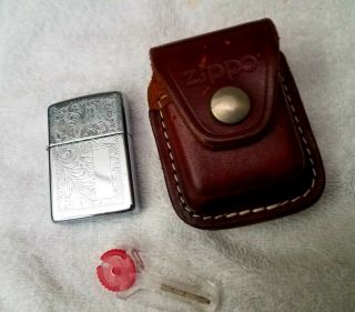 Zippo Lighter With Leather Belt Storage Pouch.