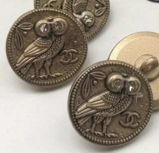 1 Vintage Chanel Round Cc Logo Bronze Tone Owl Buttons Jewel 