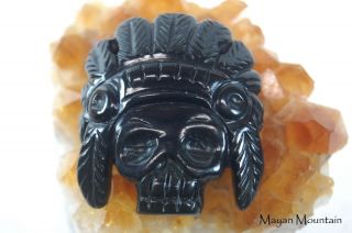 Large Skull With Headdress Pendant In Guatemalan Jadeite Jade Mayan 002