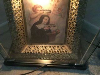 Vintage 1950s Metal Frame Light Up Religious Picture.
