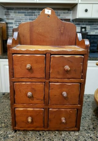 Vintage Antique 6 Drawer Solid Wood Wall Mount Spice Cabinet (4)