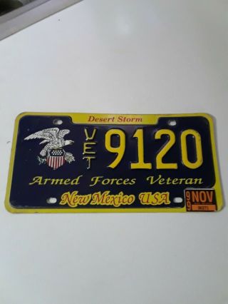 1997 - 99 Mexico Desert Storm Armed Forces Veteran License Plate Vet 9120