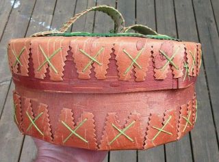 VINTAGE PRETTY LARGER AMERICAN INDIAN BIRCHBACK BASKET WITH COVER 3
