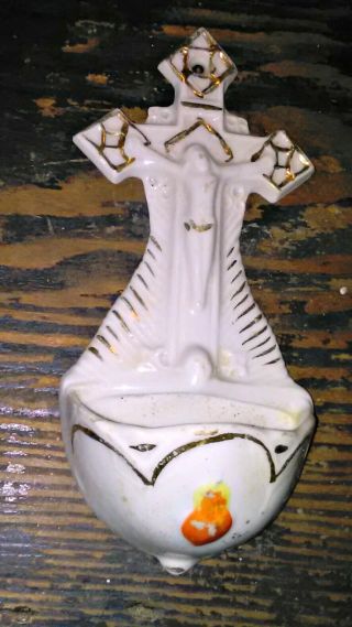 Vintage Porcelain Holy Water Font Crucifix Catholic Christian
