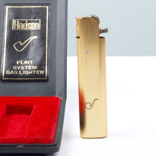 Hadson Vintage Pipe Gas Metal Lighter Made In Japan Case Refillable