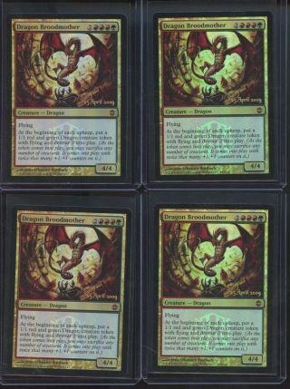 2009 Magic The Gathering Mtg Dragon Broodmother Prerelease Promo Foil X4 (d)