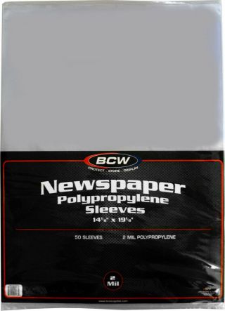 (50) Bcw Sslv - Np - 14x19 Newspaper Bags Covers Sleeves 14 1/8 " X 19 1/8 " Protect