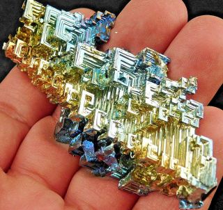 A Larger Blue And Gold Colored Bismuth Crystal From Germany 88.  5gr E