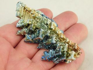 A Larger Blue and Gold Colored BISMUTH Crystal From Germany 88.  5gr e 4