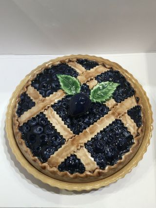 Ceramic Blueberry Pie Covered Server - Elegant - Made In Portugal