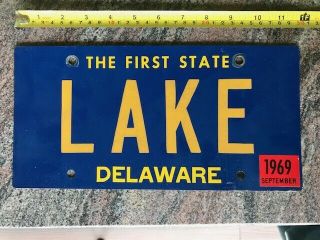 1969 Delaware Vanity License Plate Lake Reflectorized Letters