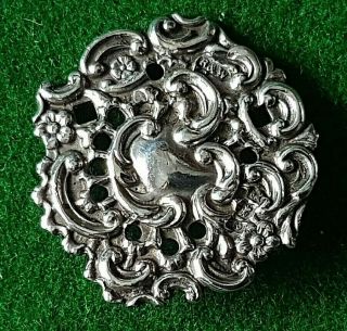Antique Button Solid Silver Art Nouveau Hallmarked Birm.  1900 Maker R&w Victorian
