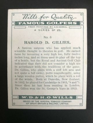 1930 W.  D.  & H.  O.  Wills Famous Golfers: Harold D Gillies 6 2