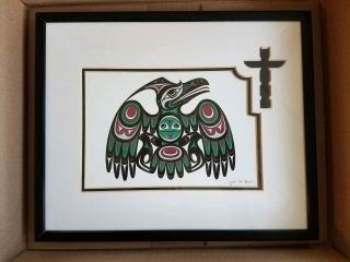 Joe Wilson Raven Art Signed Framed 6x9 Card Coast Salish Pacific Northwest
