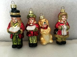 Set Of 4 Figures Glass Christmas Ornaments