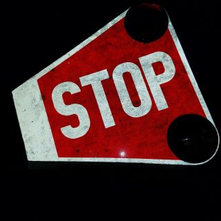 Vintage Rare Triangle School Bus Stop Sign,  Lighted,  Traffic,  Metal