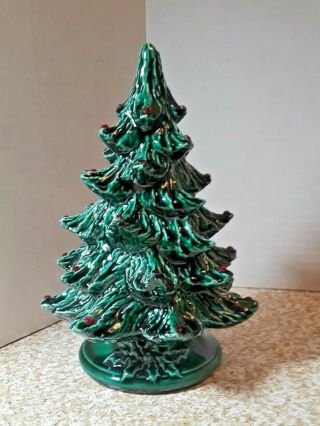 Ceramic Christmas Tree Small 7 1/2  Tall Votive Holder Red Stones 2 Piece