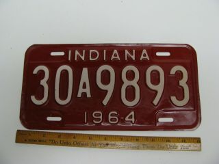 1964 Indiana State License Plate Passenger Car Tag 30a9893 Gas Oil Automobile