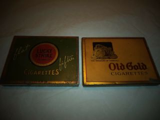 Vintage Tobacco Tins Lucky Strike & Old Gold Cigarette Flat Fifties Cigarettes