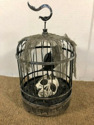Animated Raven Crow Bird Cage Halloween Prop Lights & Sounds