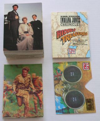 . Young Indiana Jones Complete Set Of 95 Cards,  10 3d Cards,  8 Treas.  & 1 Glasses