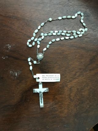 Vintage Seed Bead White Rosary Lourdes France Holy Water