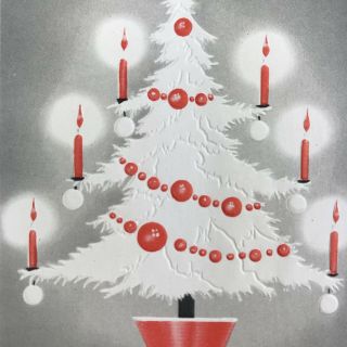 Vintage Early Mid Century Christmas Greeting Card Tree With Candles Art Deco